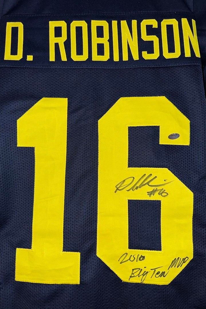 Denard Robinson Signed Custom Michigan Wolverines Jersey w/ Big Ten MVP Inscription - Schwartz COA